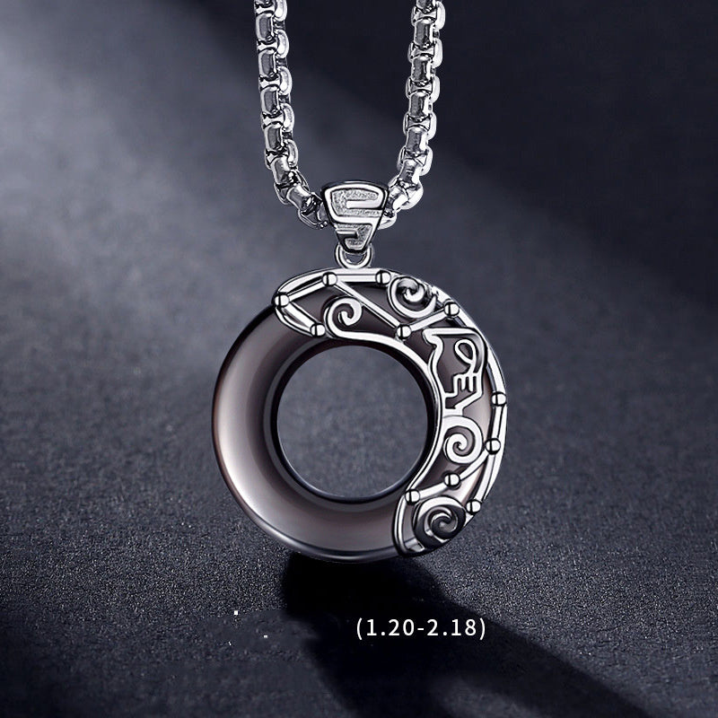 Zodiac Necklace Male Hip Hop Obsidian Ooho