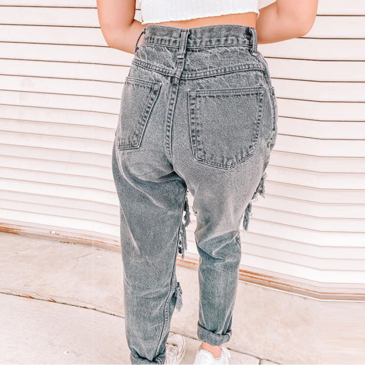 Women’s Ripped Hole Slim Fit Jeans | Trendy Thinner Look Distressed Denim Ooho