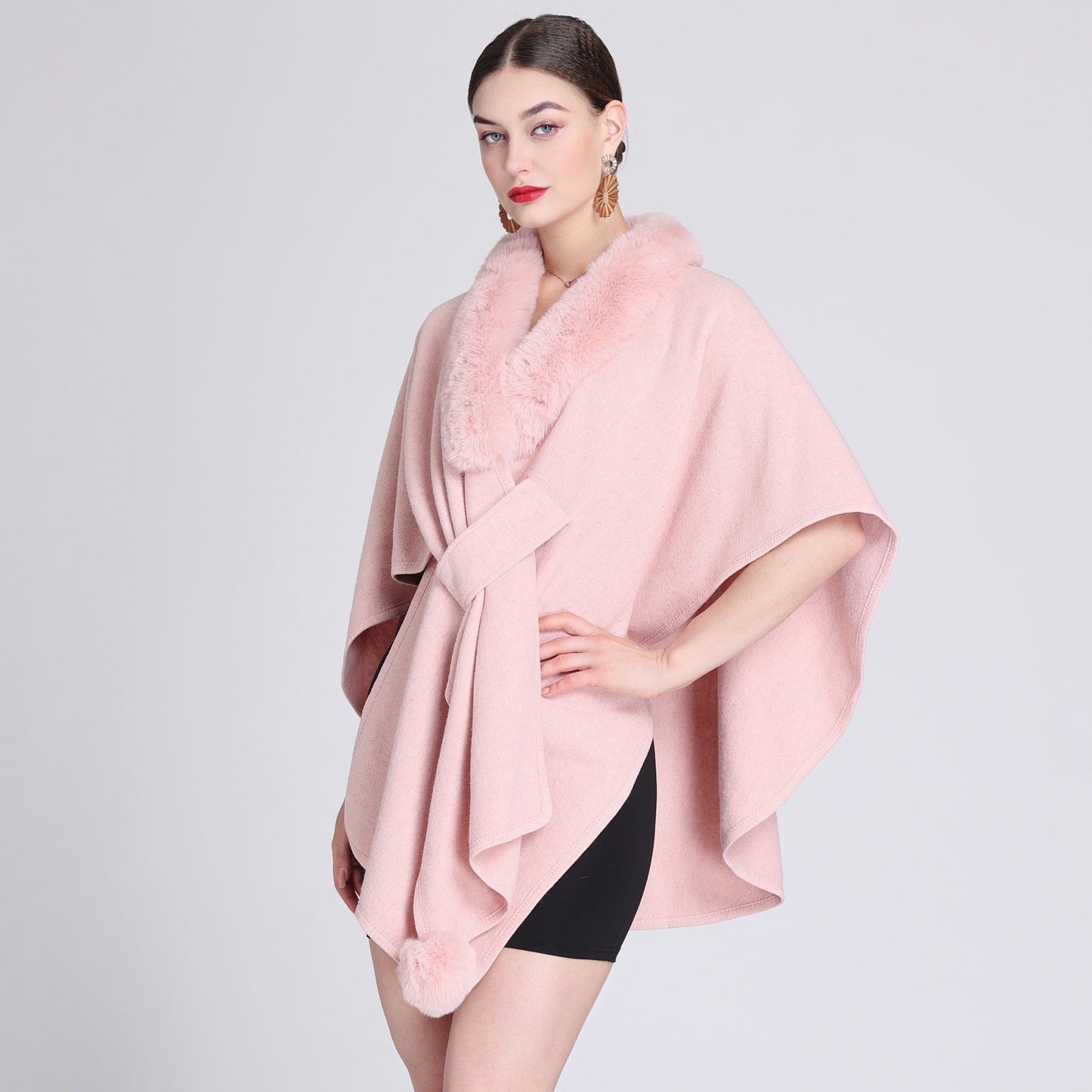 Imitation Rex Rabbit Fur Collar Cape and Shawl for Women – Loose Knitted Cardigan Ooho