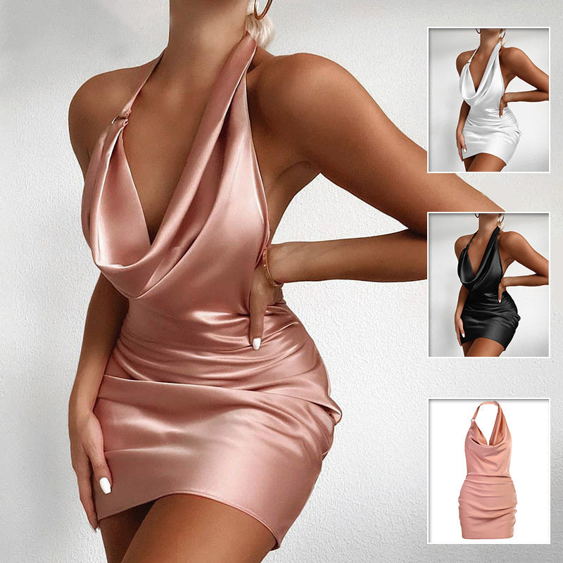 Satin Party Dress V Neck Backless Mini Sleeveless Summer Party Dress Ooho