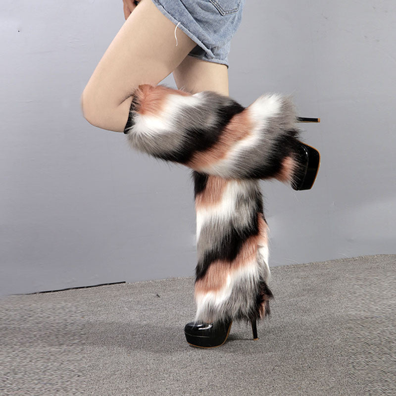 Fashionable Women Knee Pads Winter Fluffy Furry Boots Cover Ooho