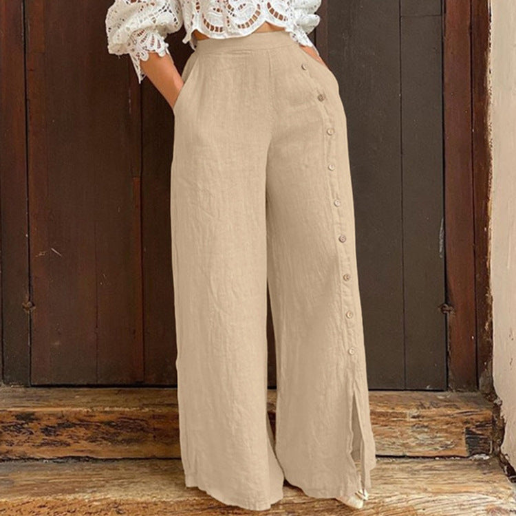 Women’s Slit Wide-Leg High Waist Pants | Loose Urban Casual Street Style Trousers Ooho
