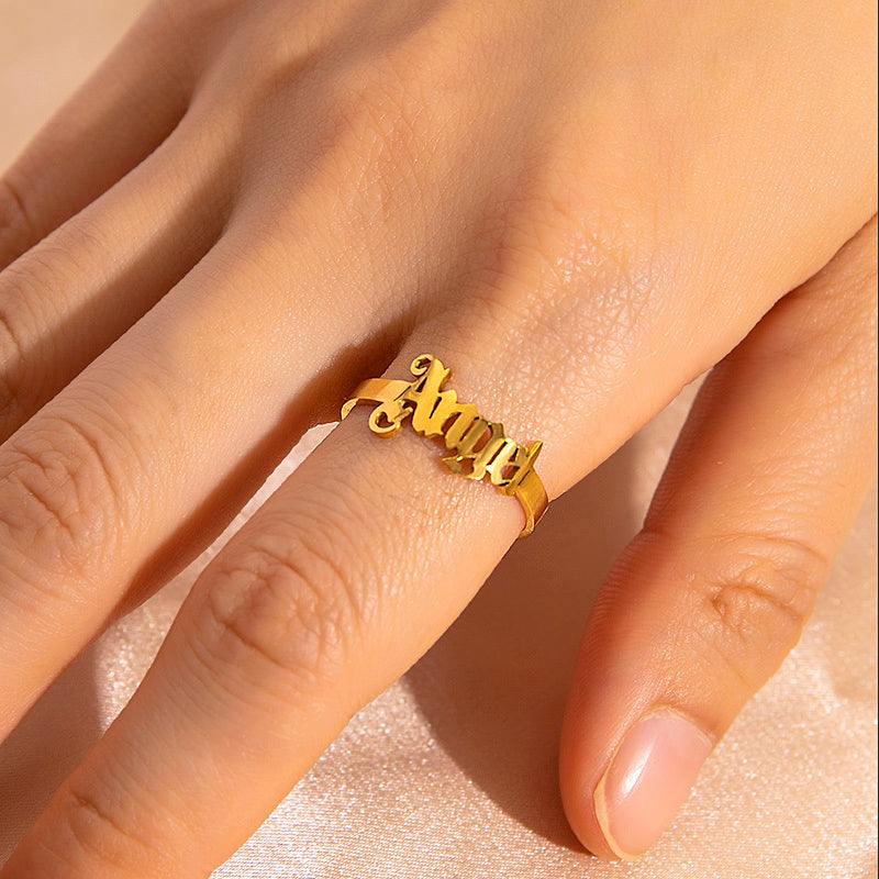 Gold Letter Angel Adjustable Rings For Women Ooho