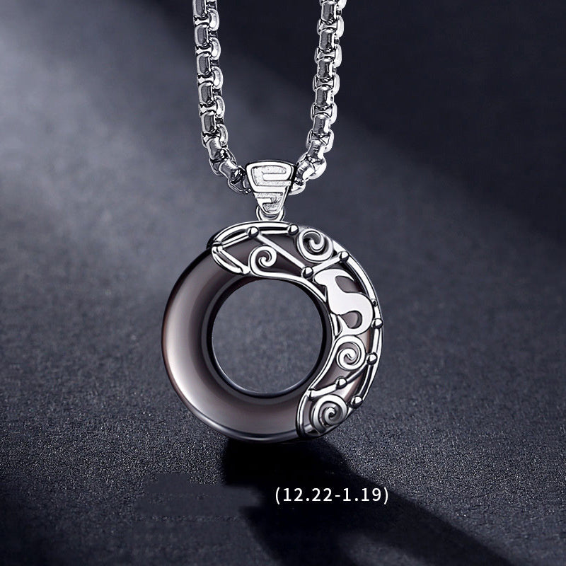 Zodiac Necklace Male Hip Hop Obsidian Ooho