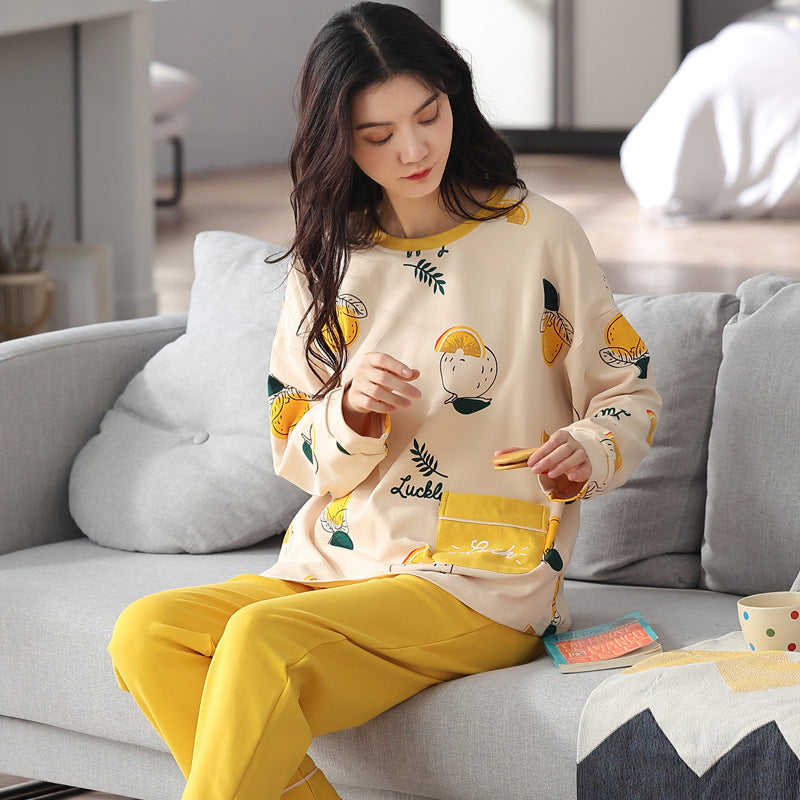 Loose Print Pajamas Women Autumn Winter Pyjama Set Long Sleeves And Trousers Elegant Sleepwear Girl Loungewear Home Clothes Ooho