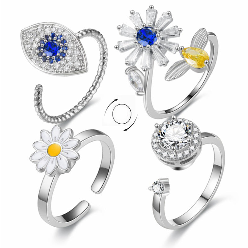 Turnable Rings Eyes Flowers Anxiety Rings For Women Fidget Spinner Ring Jewelry Ooho