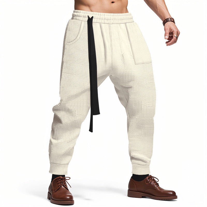 Men's Casual Pants Solid Waffle Male Hip Hop Streetwear Track Pants Joggers Trousers Fashion Harajuku Men Pants Ooho