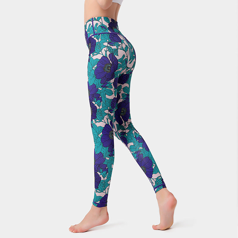 Fashion Floral Print Leggings for Women – High Waist Hip Lifting Yoga Pants, Running & Fitness Sports Trousers Ooho