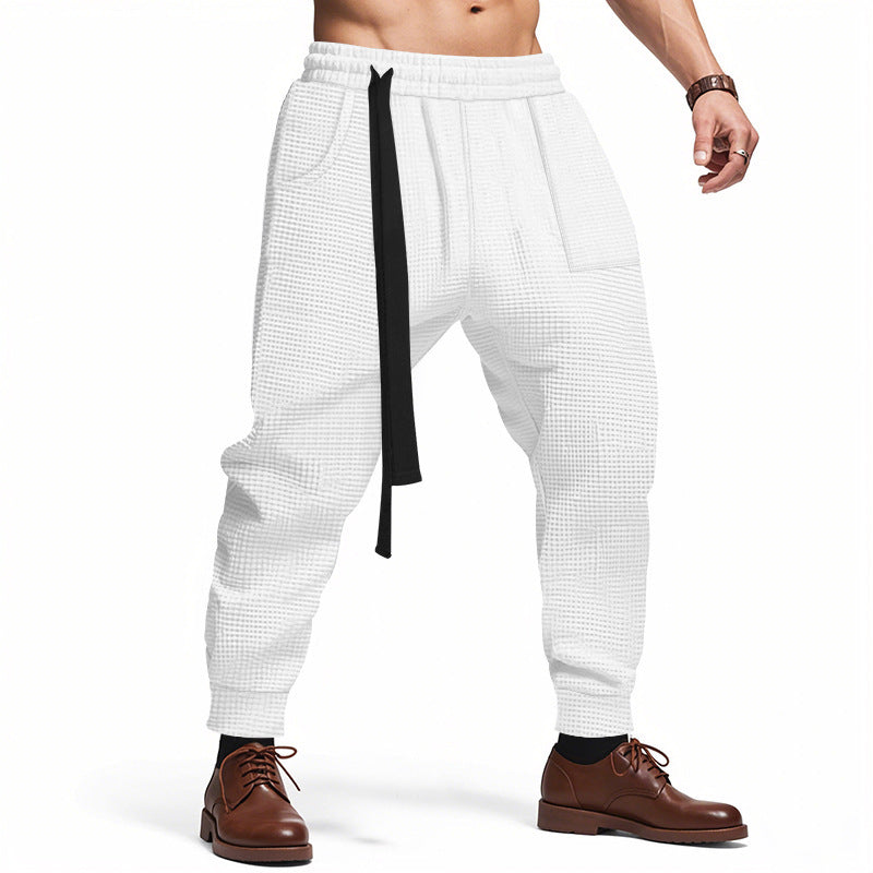 Men's Casual Pants Solid Waffle Male Hip Hop Streetwear Track Pants Joggers Trousers Fashion Harajuku Men Pants Ooho