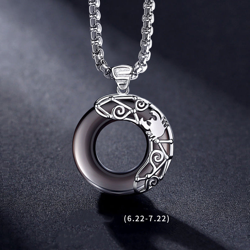 Zodiac Necklace Male Hip Hop Obsidian Ooho