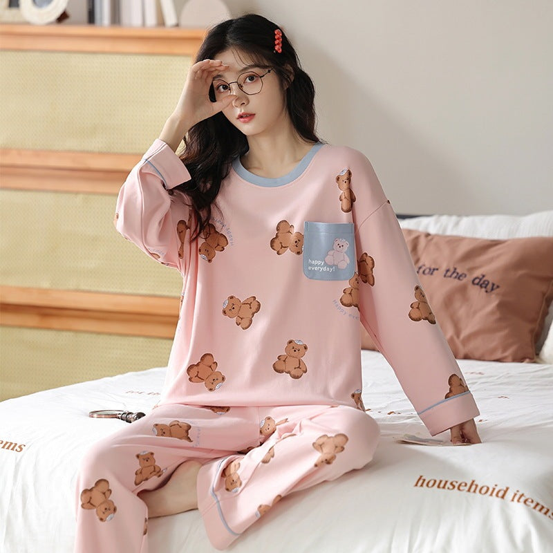 Loose Print Pajamas Women Autumn Winter Pyjama Set Long Sleeves And Trousers Elegant Sleepwear Girl Loungewear Home Clothes Ooho