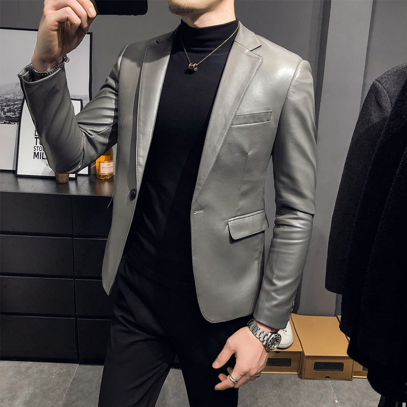 Slim Trend Fashion Brand Simple Leather Jacket Jacket Men Ooho