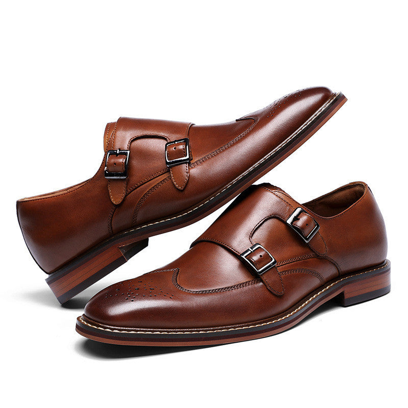 New First Layer Cowhide Double Buckle Monk Shoes Ooho