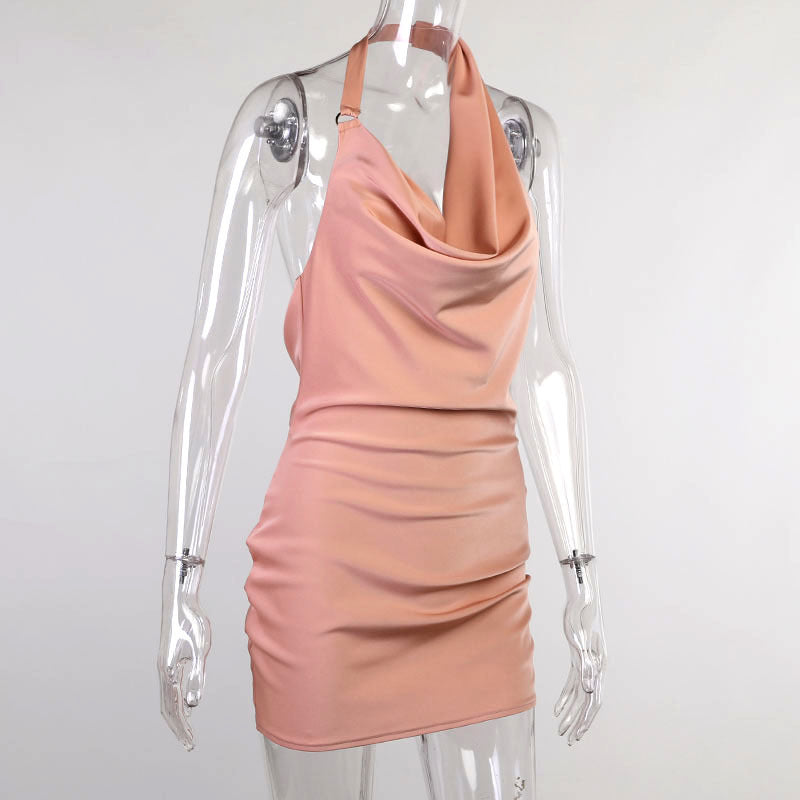 Satin Party Dress V Neck Backless Mini Sleeveless Summer Party Dress Ooho