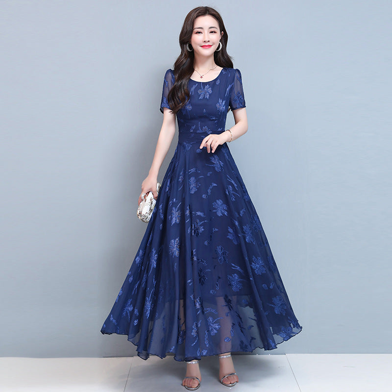 Elegant Navy Print Dodycon Dress | Vintage A-Line Summer Party Dress for Women Ooho