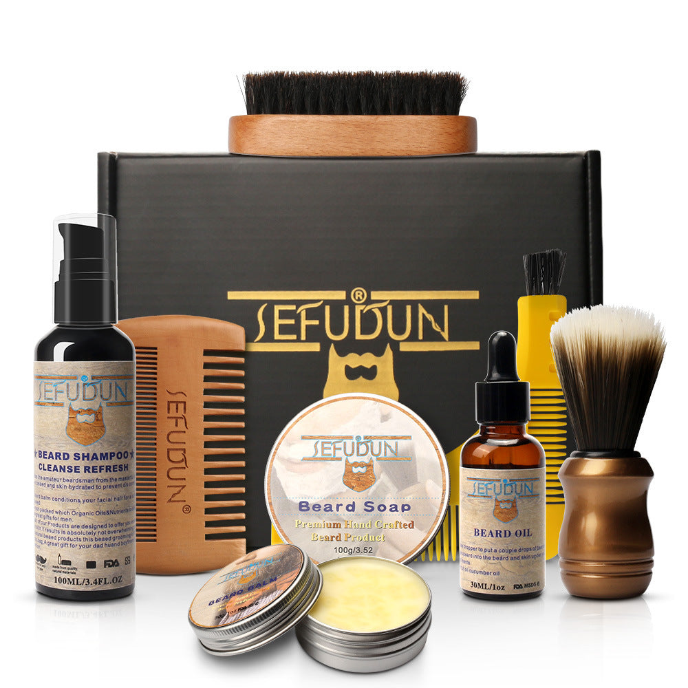 Men Barba Beard Kit Beard Care Set Styling Tool Styling Scissors Beard Oil Comb Moustache Balm Moisturizing Wax Ooho