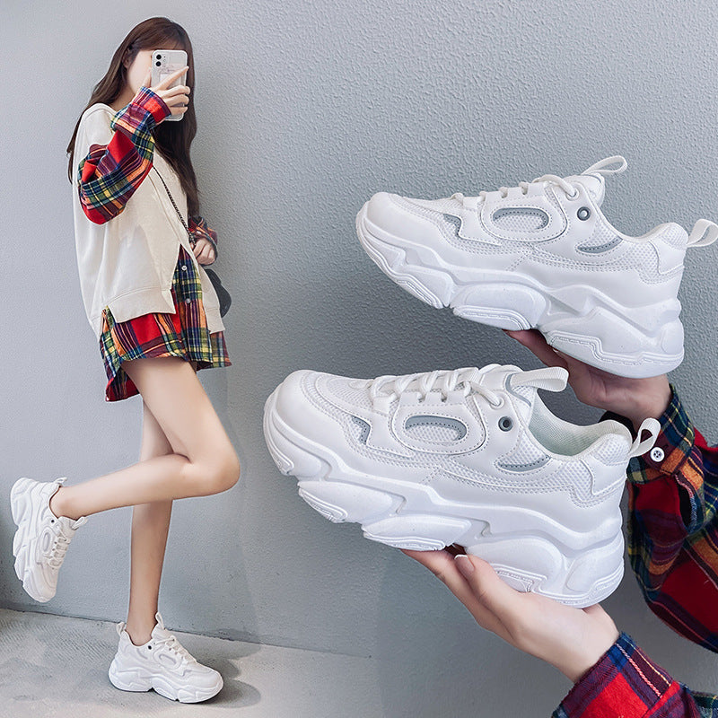 Women Sneakers Fashion Mesh Chunky Sneakers Casual Shoes Summer Comfortable Thick Sole White Dad Shoes Ooho