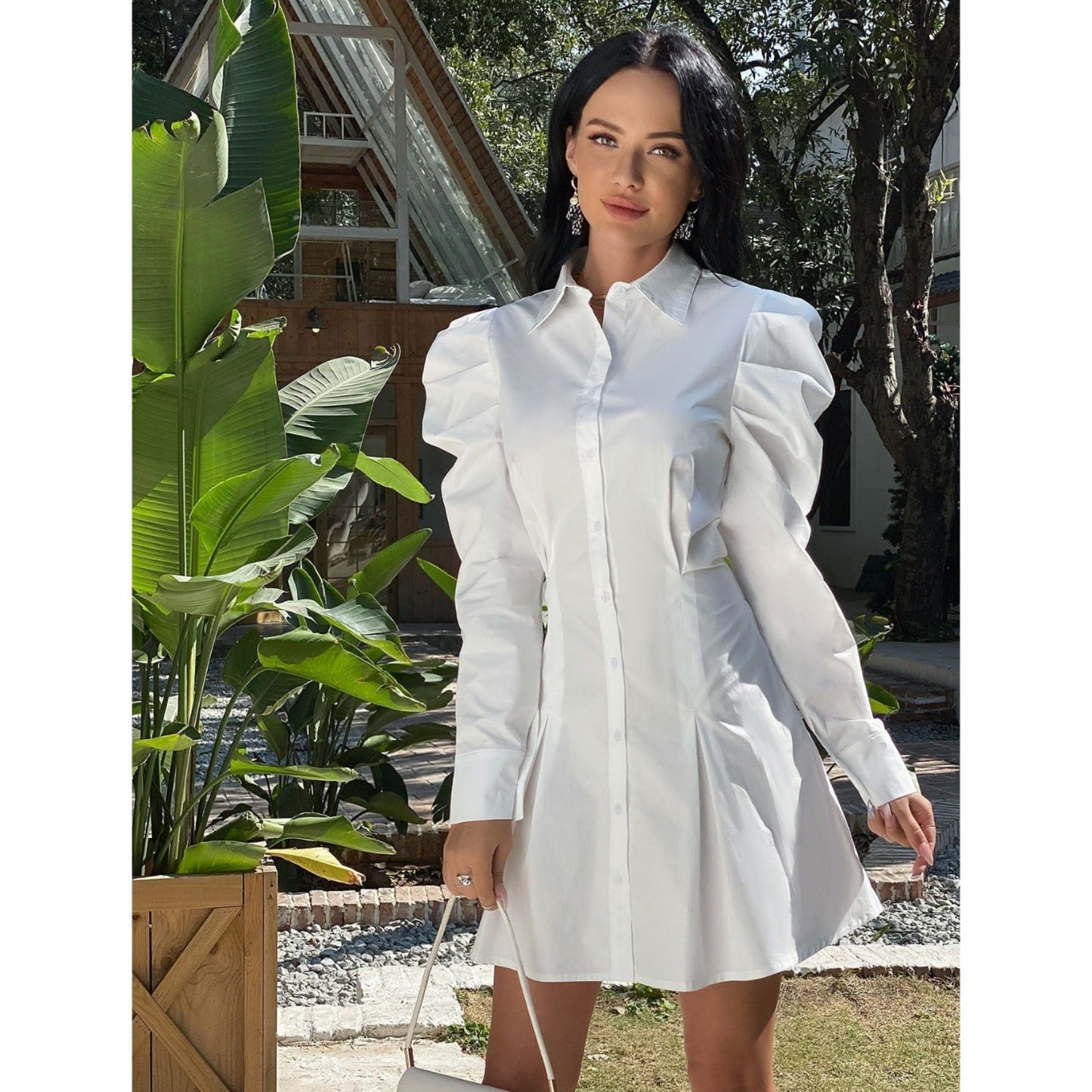 Robe chemise unicolore avec boutons Ooho