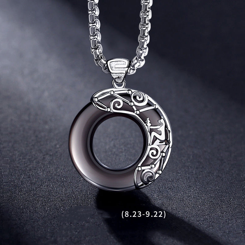 Zodiac Necklace Male Hip Hop Obsidian Ooho