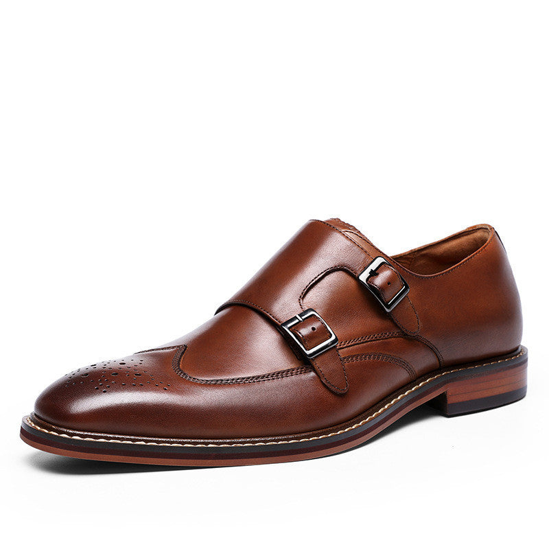 New First Layer Cowhide Double Buckle Monk Shoes Ooho