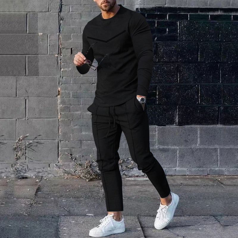 Round Neck Long Sleeve T-shirt Trousers Suit Men Ooho