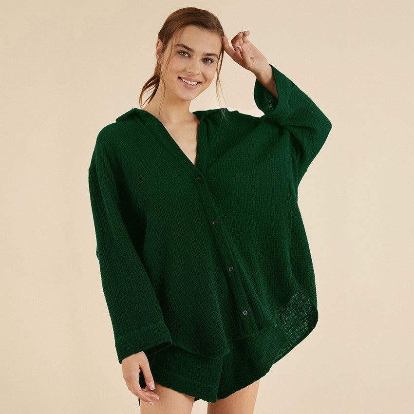 Double Layer Gauze Loose Fitting Shirt Shorts Ooho