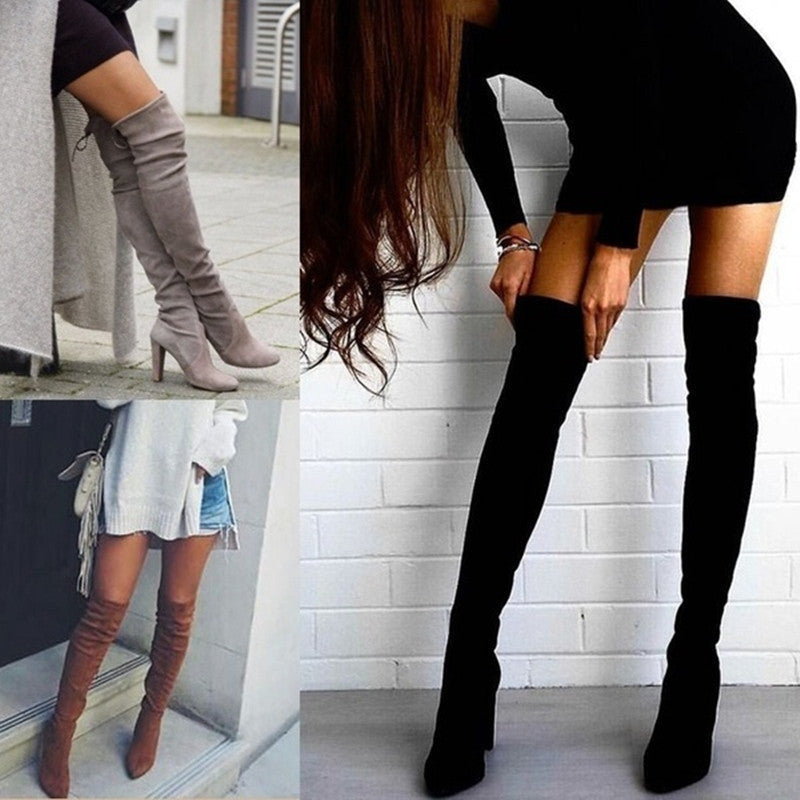 European And American Pointed Thick Heel Over The Knee Boots Stretch Boots Women Ooho