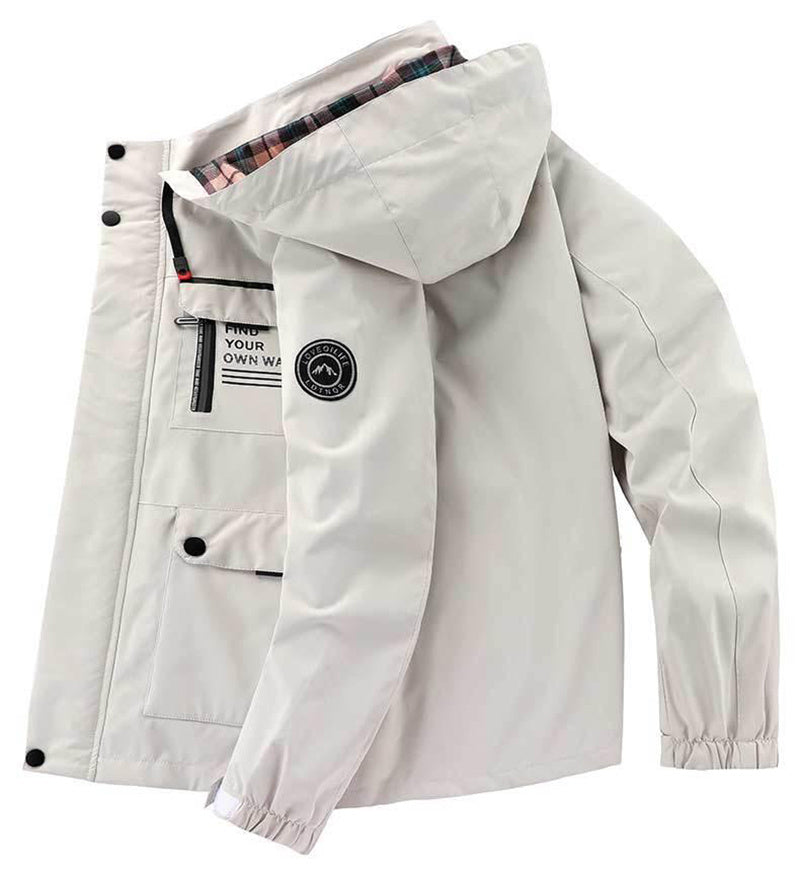 Men's Casual Hooded Jacket Parka Autumn And Winter Warm Solid Color Windproof Coat Outdoor Clothes With Multiple Pockets Ooho