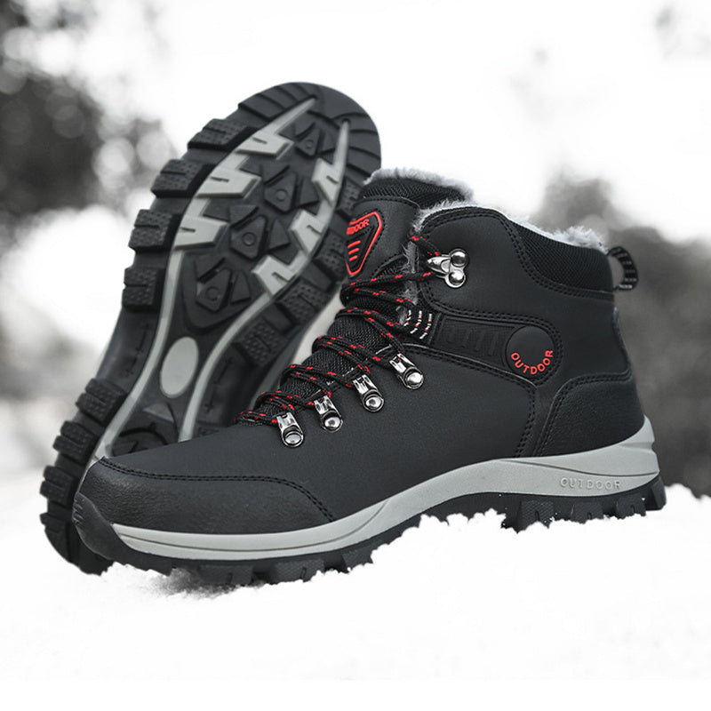 Winter Snow Boots Men Warm Plush Ankle Boots Hiking Lace-up Shoes Ooho
