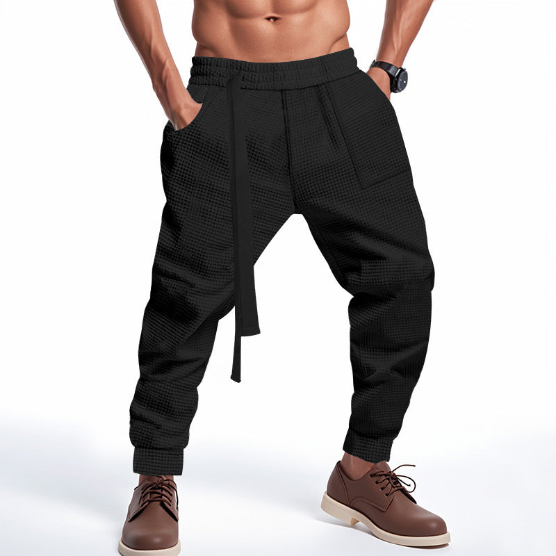 Men's Casual Pants Solid Waffle Male Hip Hop Streetwear Track Pants Joggers Trousers Fashion Harajuku Men Pants Ooho
