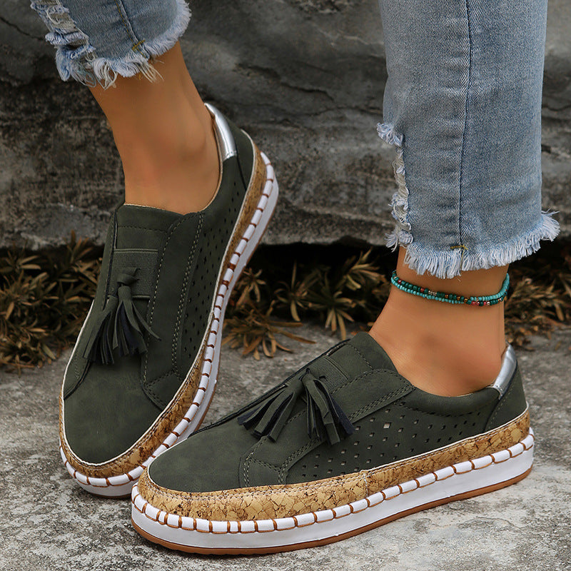Tassel Shoes Women's Color Matching Round Toe Flats Ooho