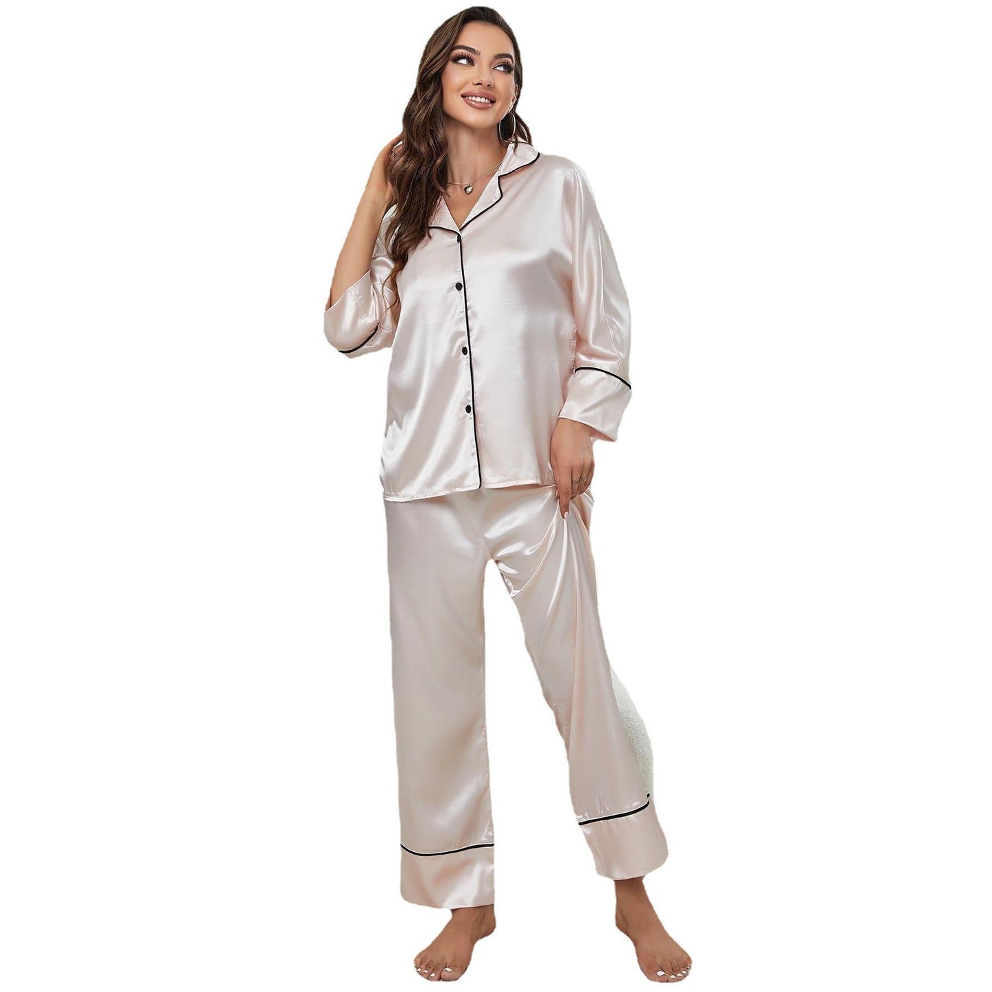 Long Sleeve Pajama Set Button Up Shirt And Pants Lounge Sets Sleepwear Ooho