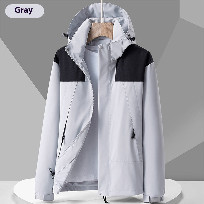 Hooded Windbreaker Unisex Fashion Colorblock Zip-up Jacket With Pockets Waterproof Outwear For Women Men Clothing Ooho