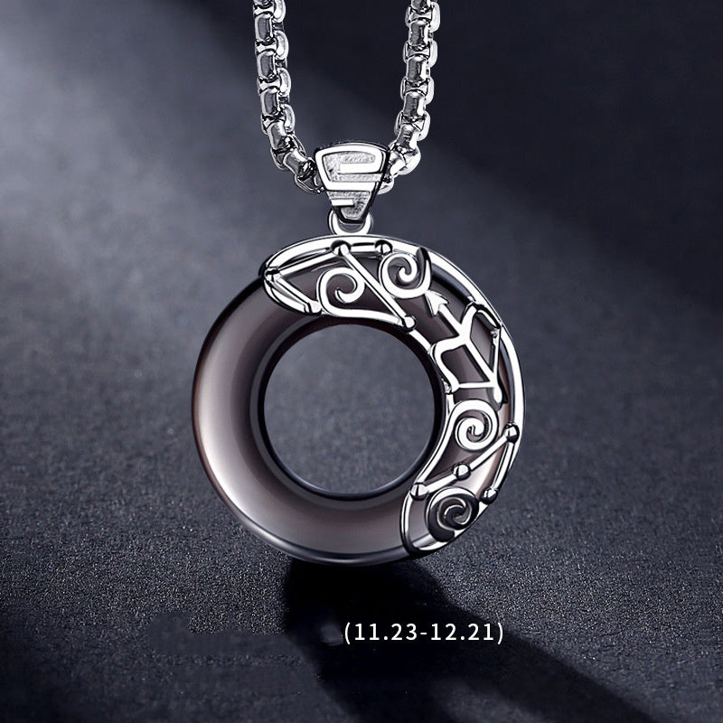 Zodiac Necklace Male Hip Hop Obsidian Ooho