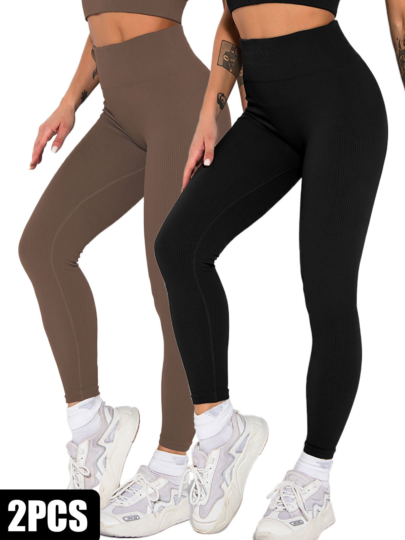 2-Pack Women’s Seamless Ribbed High Waist Leggings | Slimming Soft Yoga & Fitness Pants