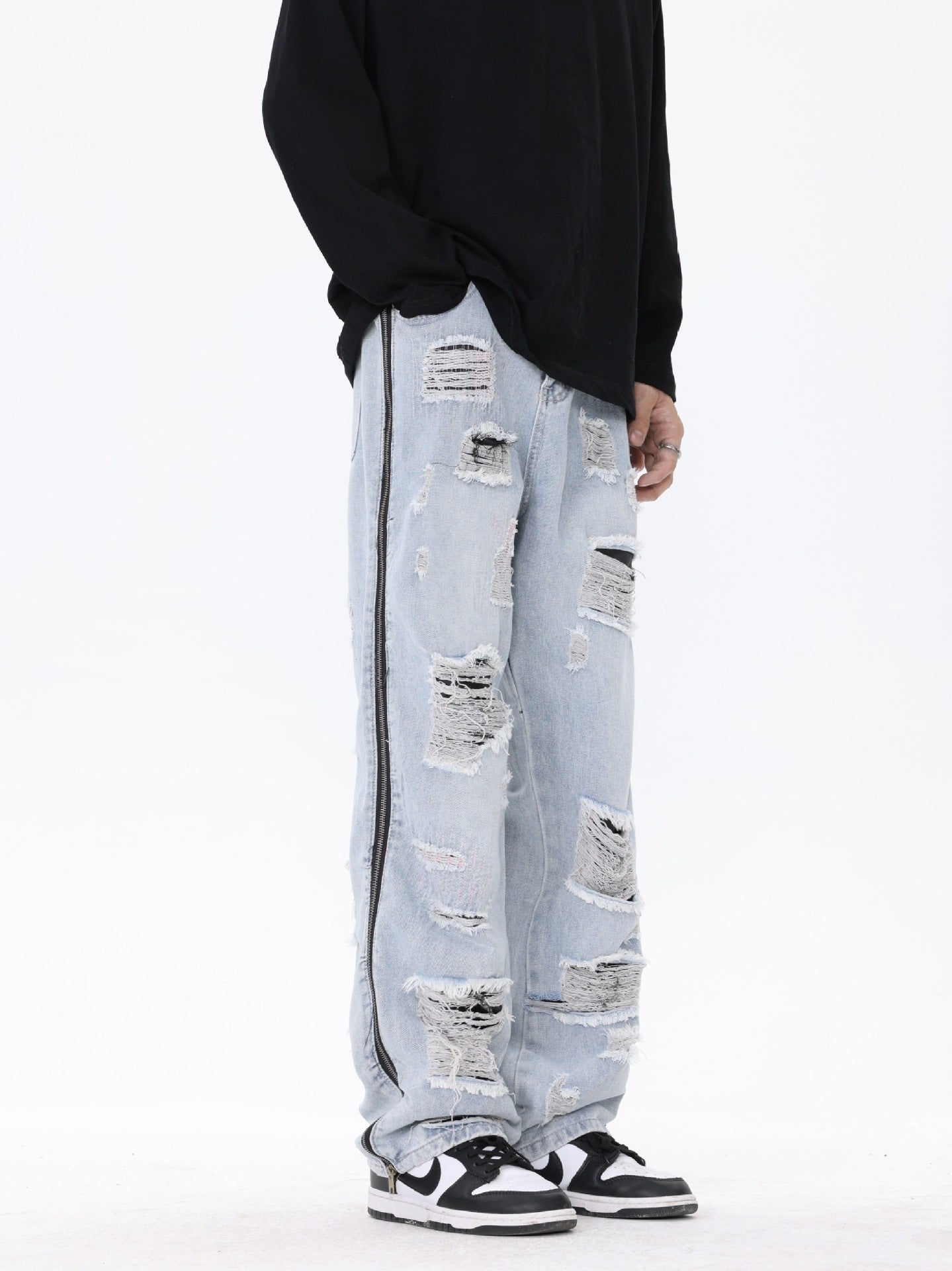 American Street Style Retro Tattered Washed Jeans | Vintage Distressed Denim for Women Ooho
