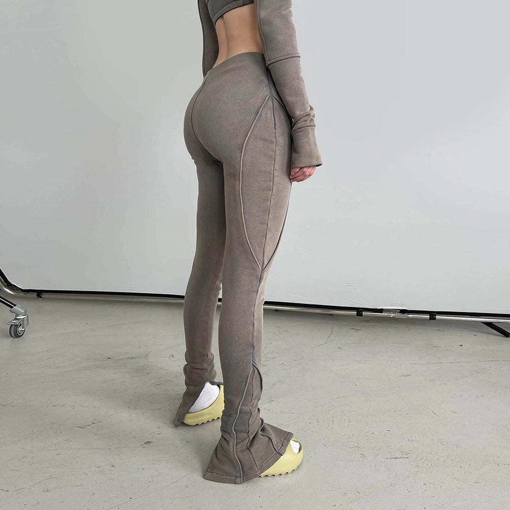 Cross Waist Micro Flare Trousers for Women | High Waist Slim Fit Ladies Pants