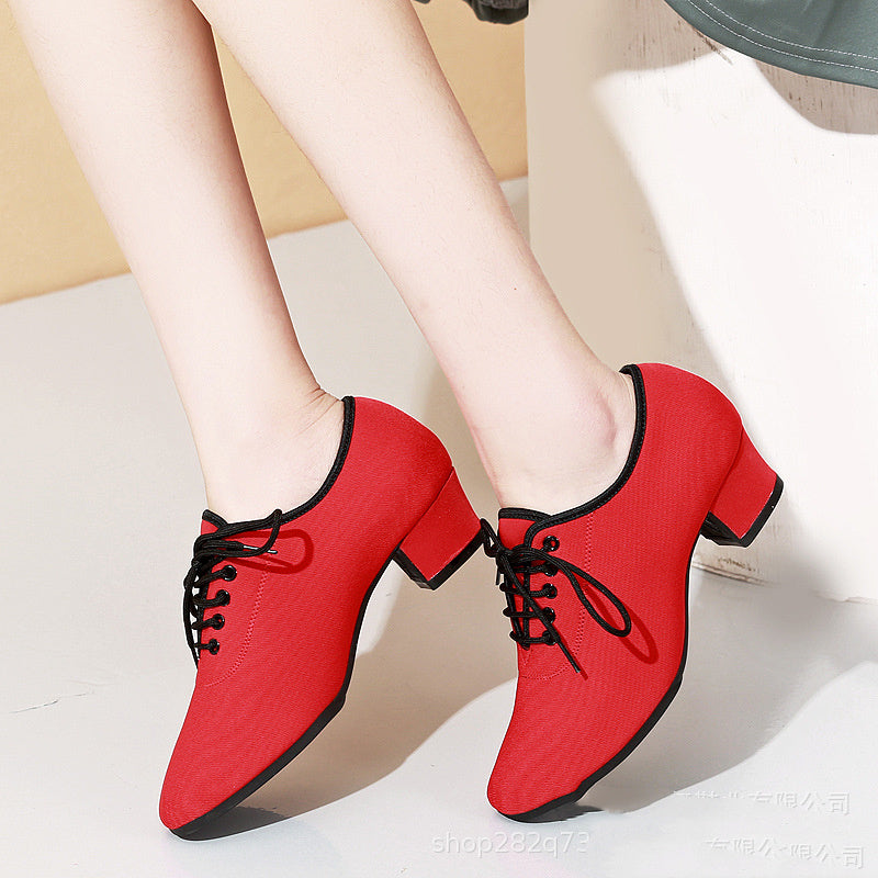 Charm Charm Latin Dance Women's Mid Heel Soft Bottom Oxford Cloth Dancing Shoes Ooho