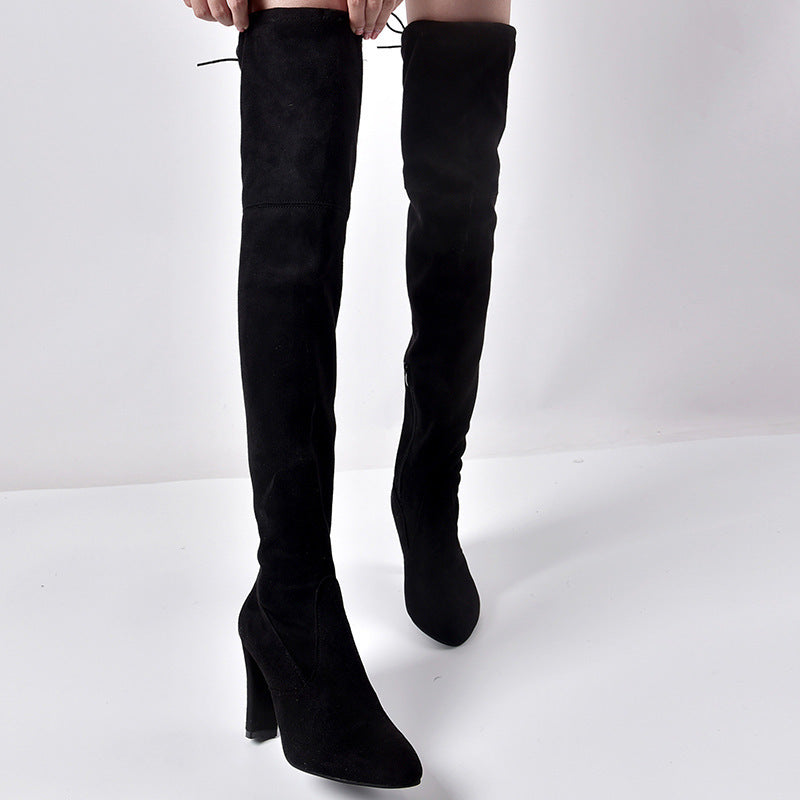 European And American Pointed Thick Heel Over The Knee Boots Stretch Boots Women Ooho