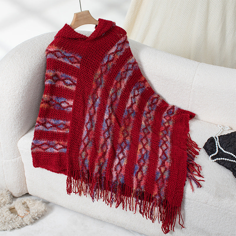 Women's Fashion Knitted Tassel Cape & Shawl – Cozy Boho Chic Wrap Ooho