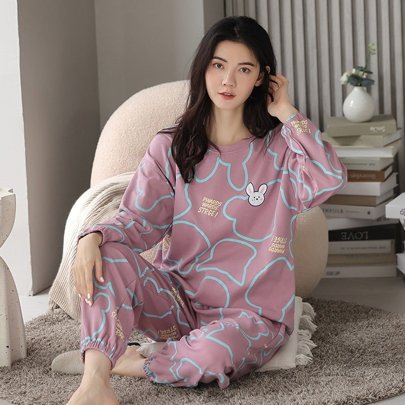 Loose Print Pajamas Women Autumn Winter Pyjama Set Long Sleeves And Trousers Elegant Sleepwear Girl Loungewear Home Clothes Ooho