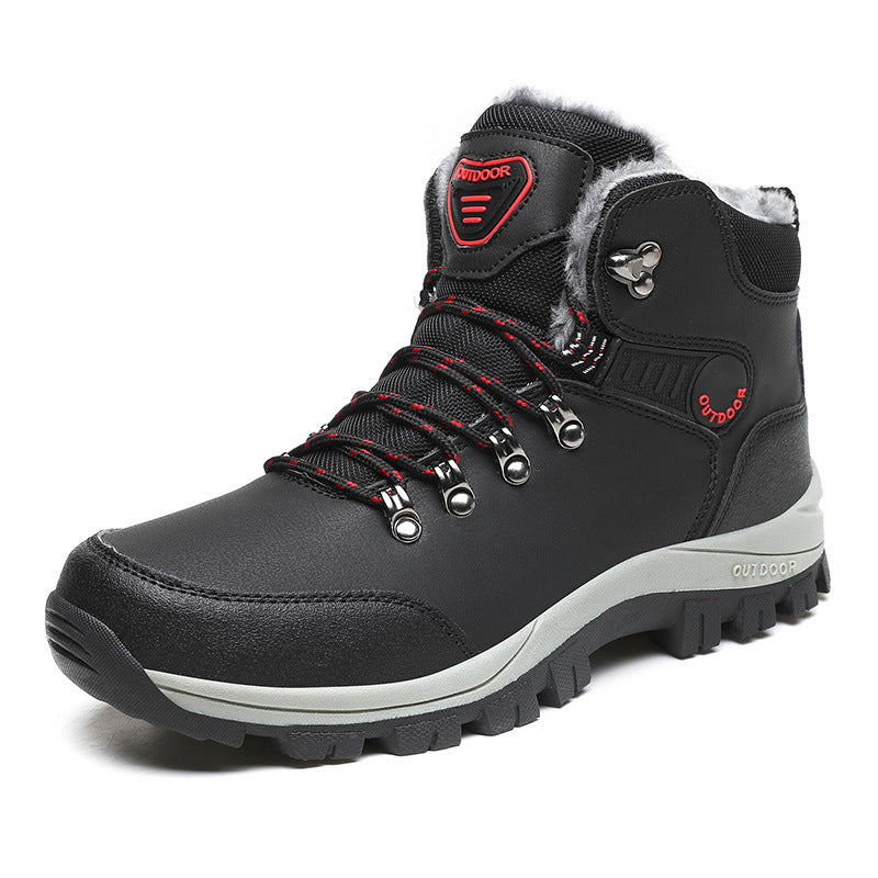 Winter Snow Boots Men Warm Plush Ankle Boots Hiking Lace-up Shoes Ooho