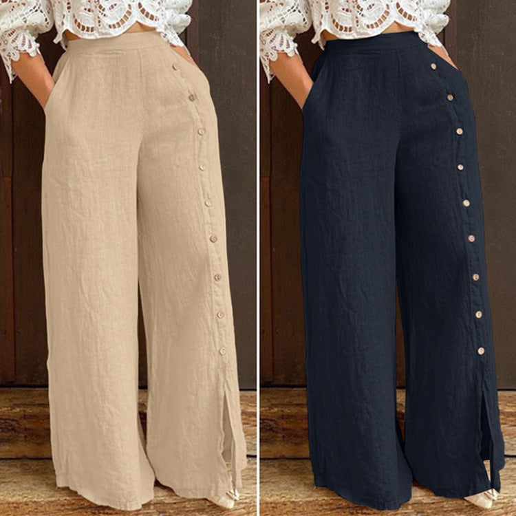 Women’s Slit Wide-Leg High Waist Pants | Loose Urban Casual Street Style Trousers Ooho