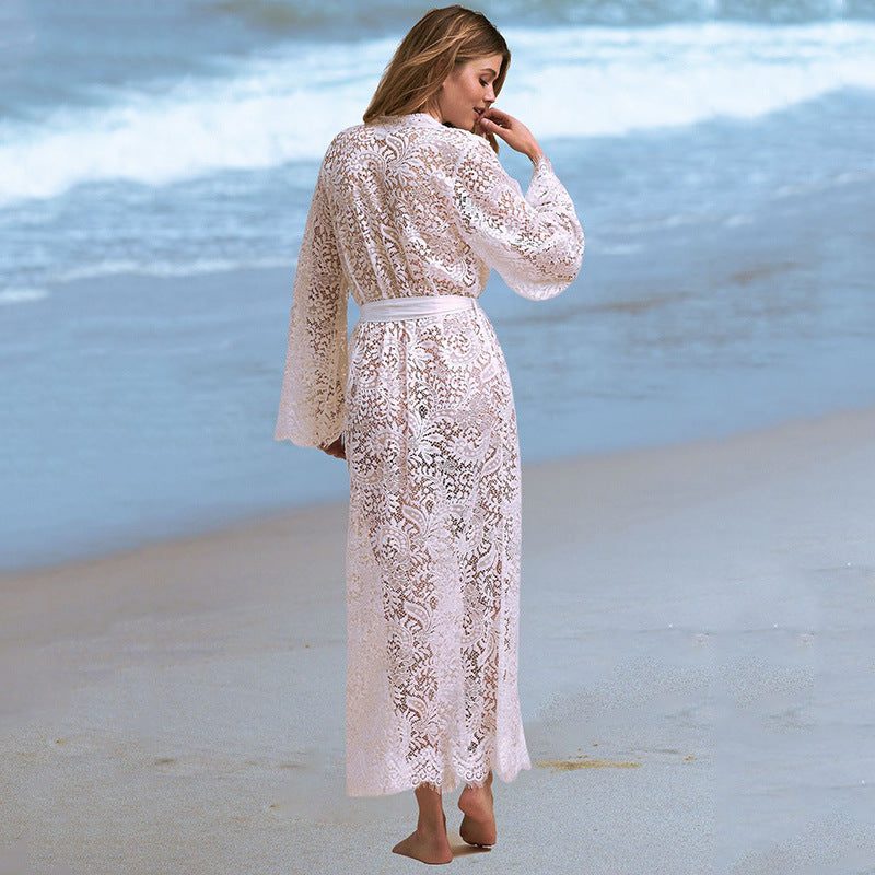 Lace bikini blouse, hollow sexy beach jacket, sunscreen suit, swimsuit and cardigan Ooho