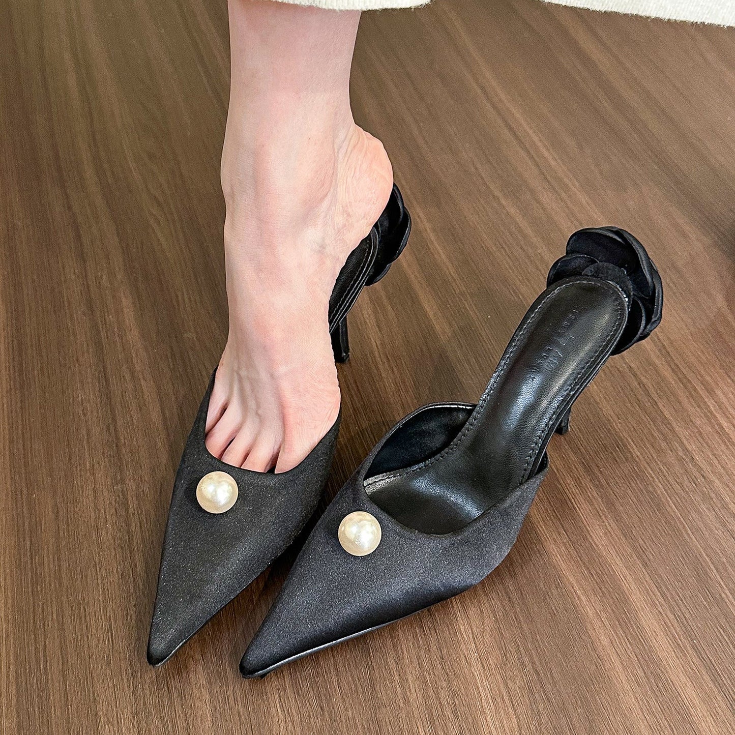 Pointed Pearl High Heel Half Slippers Women Mules Shoes Ooho