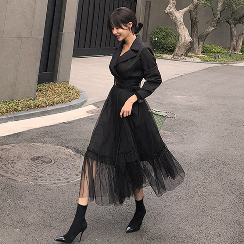 Fashionable Stitching A-Line Mesh Dress for Women | Elegant Sheer Party Dress Ooho