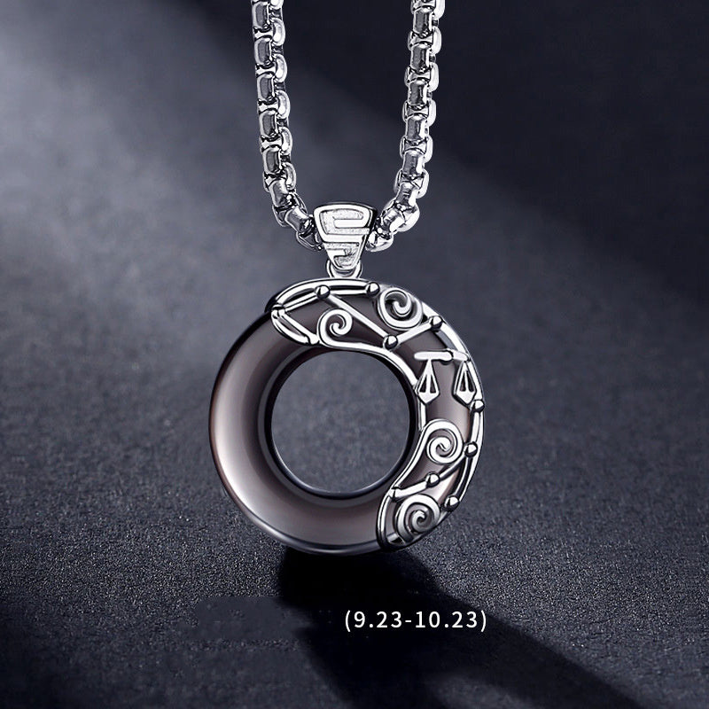 Zodiac Necklace Male Hip Hop Obsidian Ooho