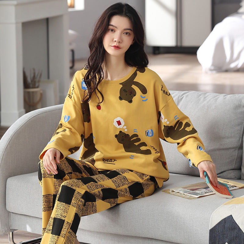 Loose Print Pajamas Women Autumn Winter Pyjama Set Long Sleeves And Trousers Elegant Sleepwear Girl Loungewear Home Clothes Ooho