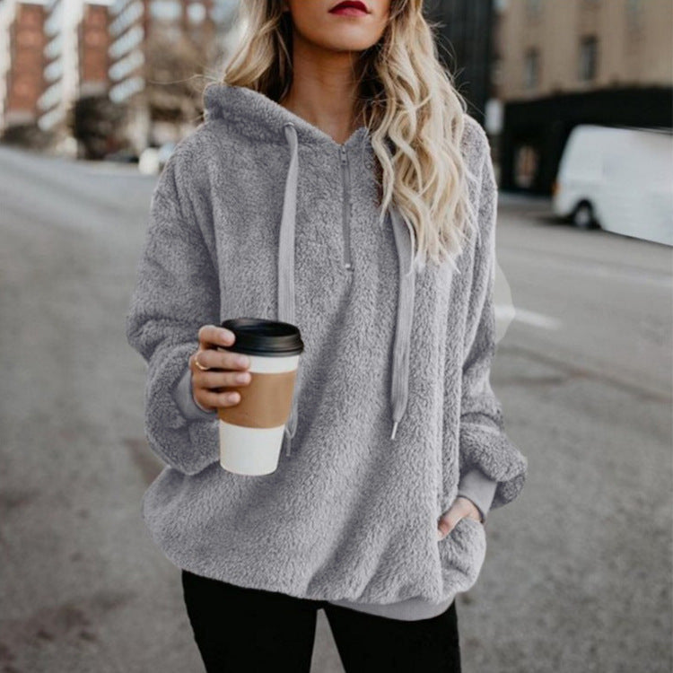 Women's Polerones Fleece Hoodies Long Sleeve Hooded Pullover Sweatshirt Autumn Winter Warm Zipper Pocket Coat Female Sweatshirt Ooho
