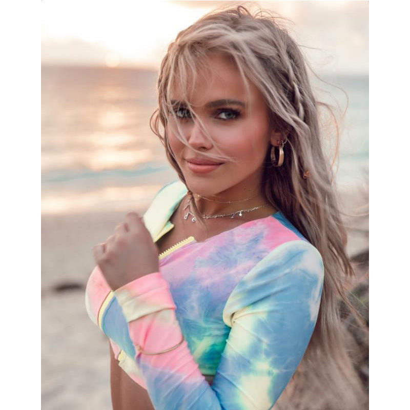 Tie Dye High Leg Cropped Rash Guard Bikini Swimsuit - Two Piece Set Ooho